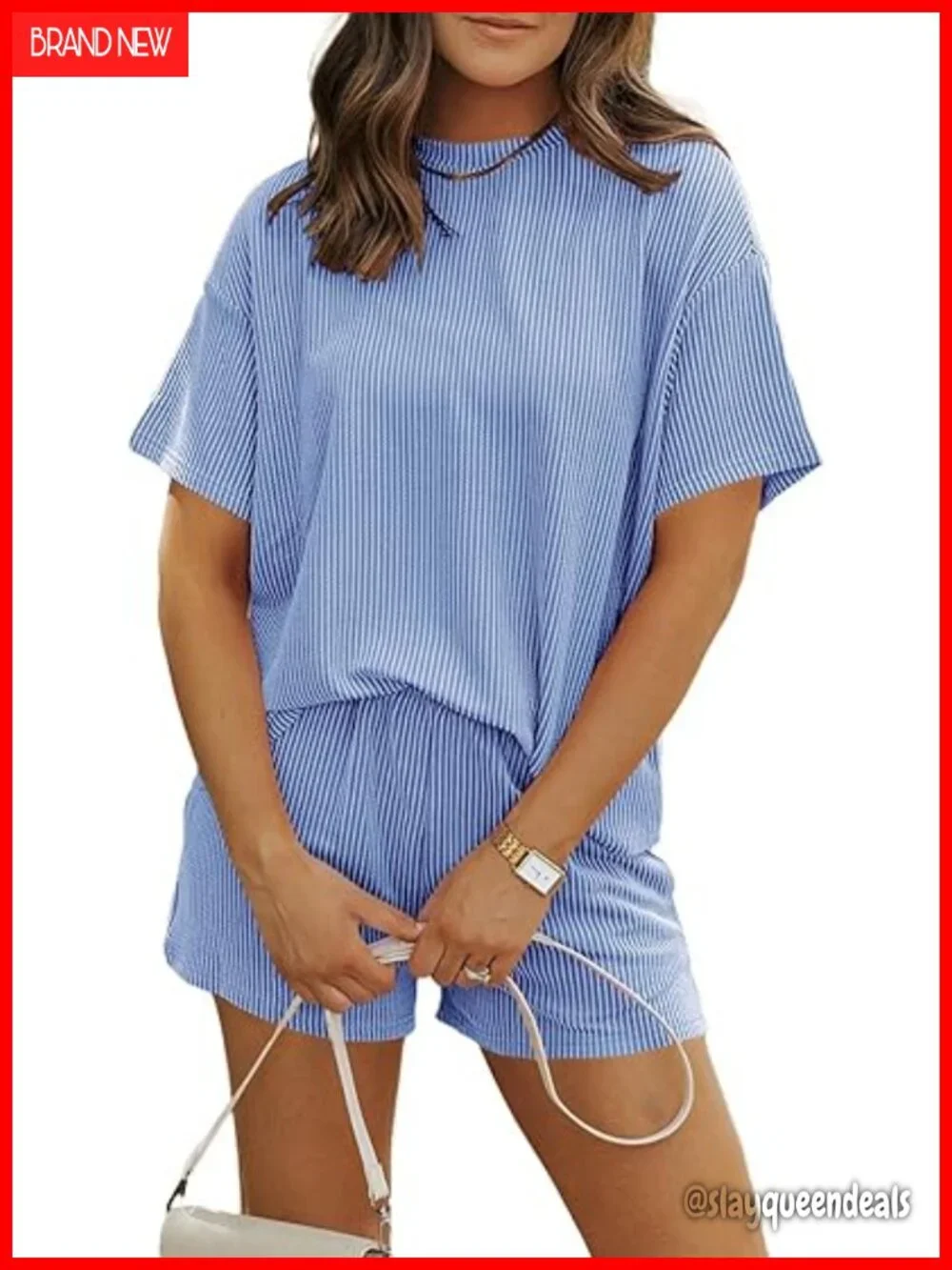 Women 2 Piece Shorts Set Ribbed Knit Casual Lounge Matching Sets
